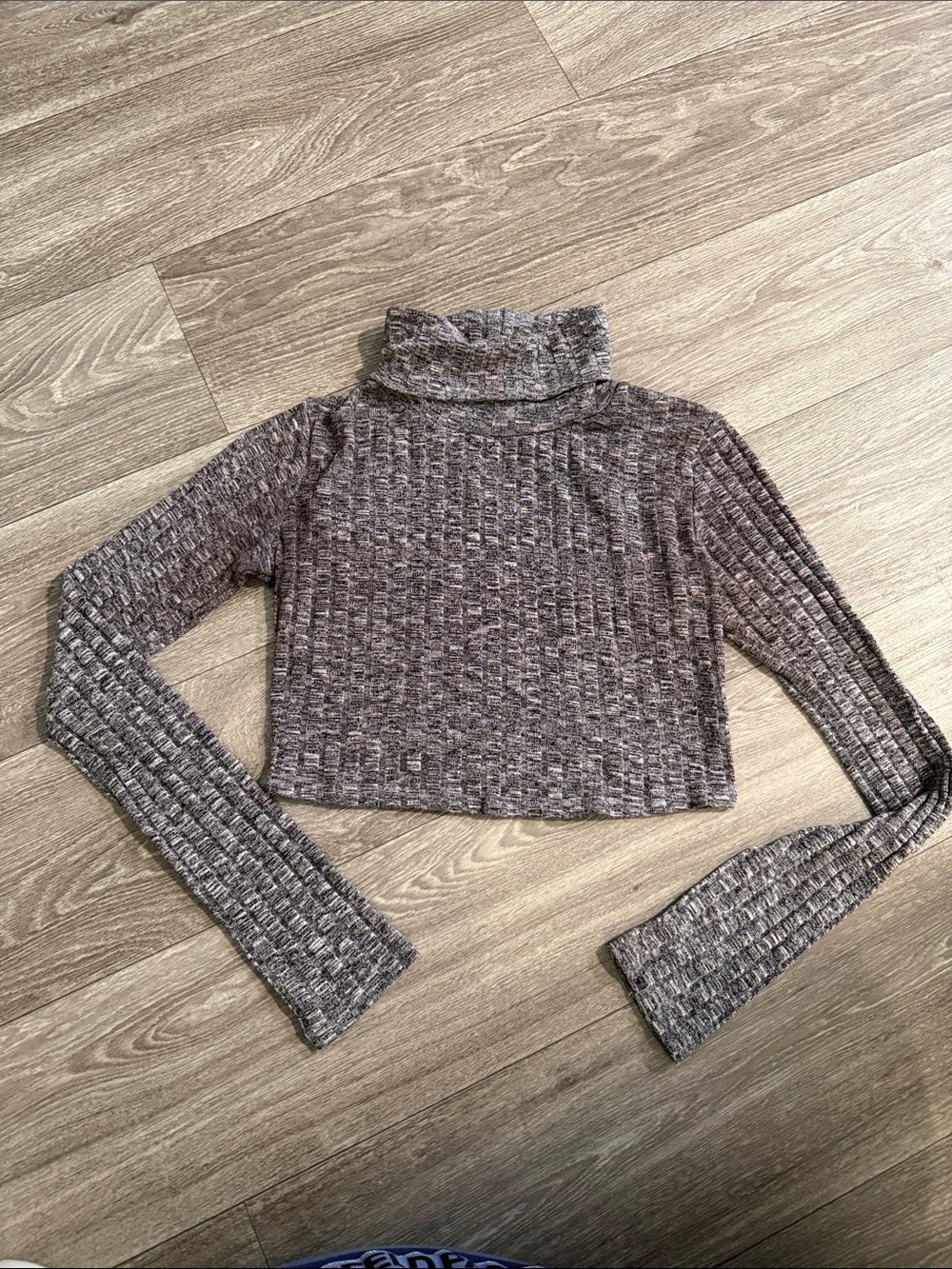 Bear Dance Heathered Gray Cropped Ribbed Turtleneck